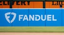 A FanDuel logo is pictured before a regular season Major League Baseball game between the Texas Rangers and the Detroit Tigers on April 17, 2024 at Comerica Park in Detroit, Michigan.