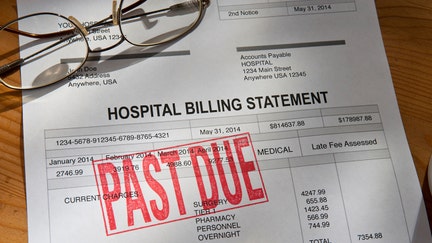 An illustration depicts a hospital bill that is stamped past due. 