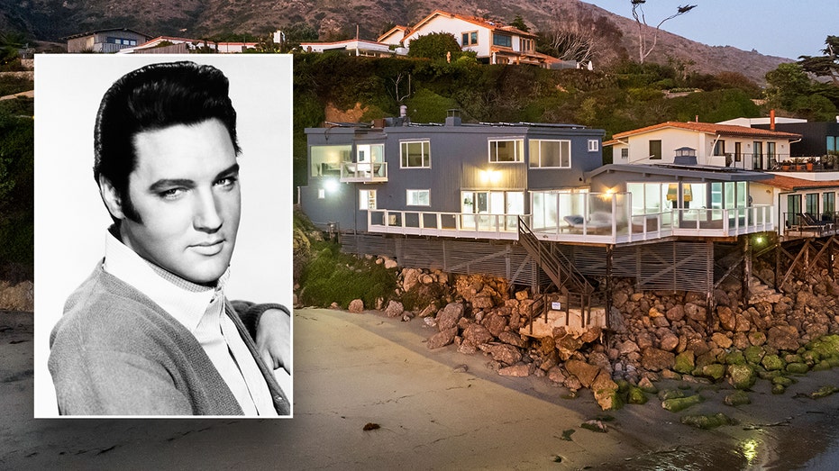 Elvis Presley inset with malibu mansion