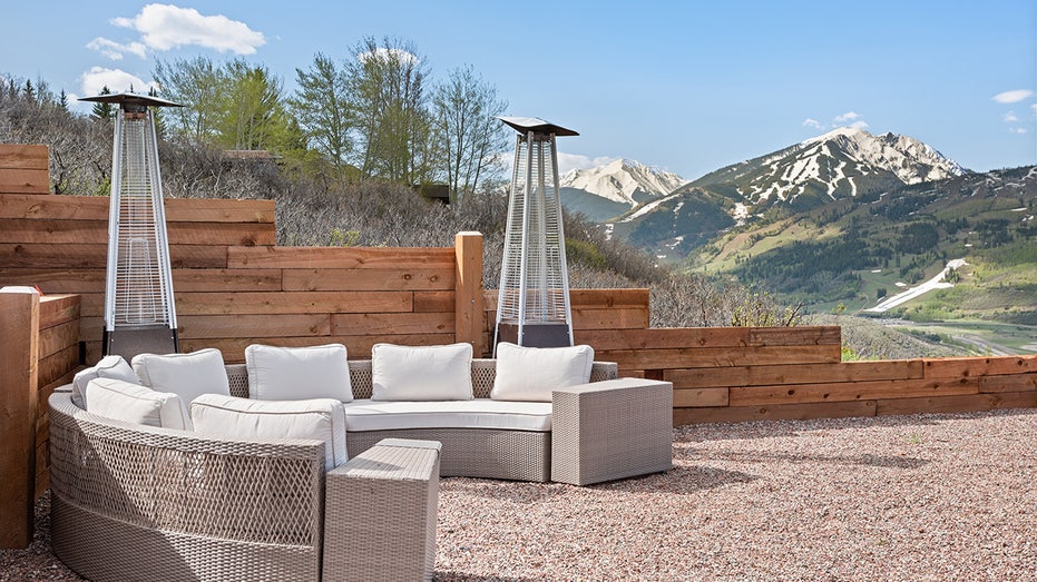 Outside seating area with mountain views