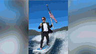 Mark Zuckerberg sips beer, flies American flag while surfing in tuxedo on Independence Day