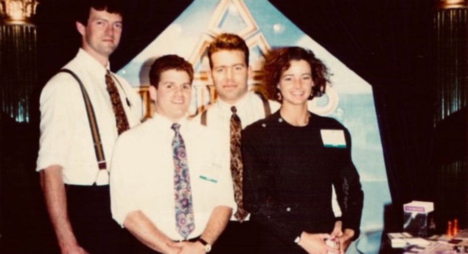 Dave Yearick and his college friends with their board game