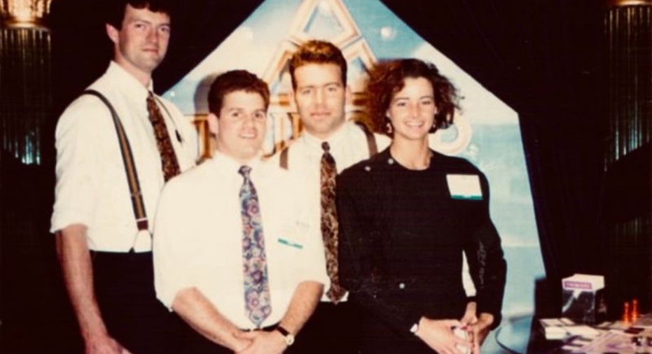 Dave Yearick and his college friends with their board game