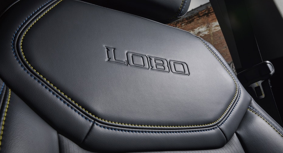 A view of the embossed Lobo on the Maverick Lobo's seats.