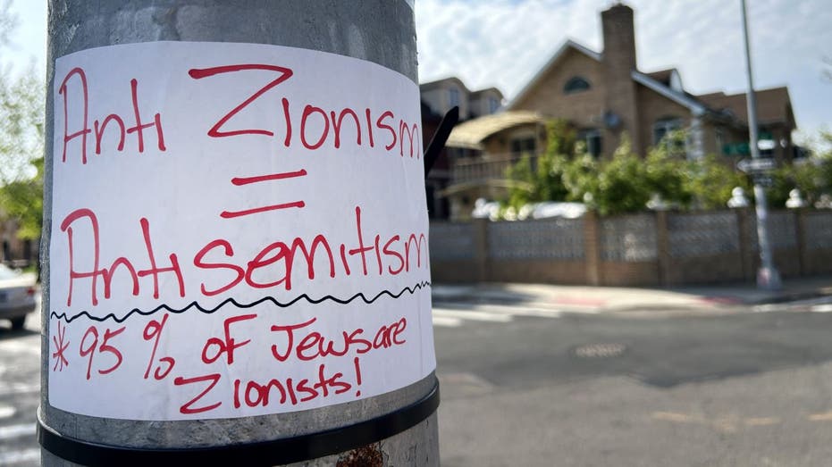 Sign saying anti-Zionism equals antisemitism