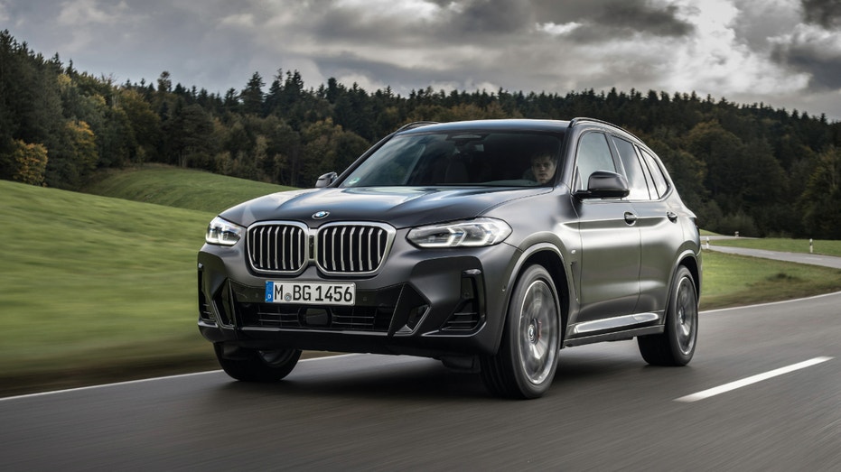 The front of a BMW X3 sport-utility vehicle.