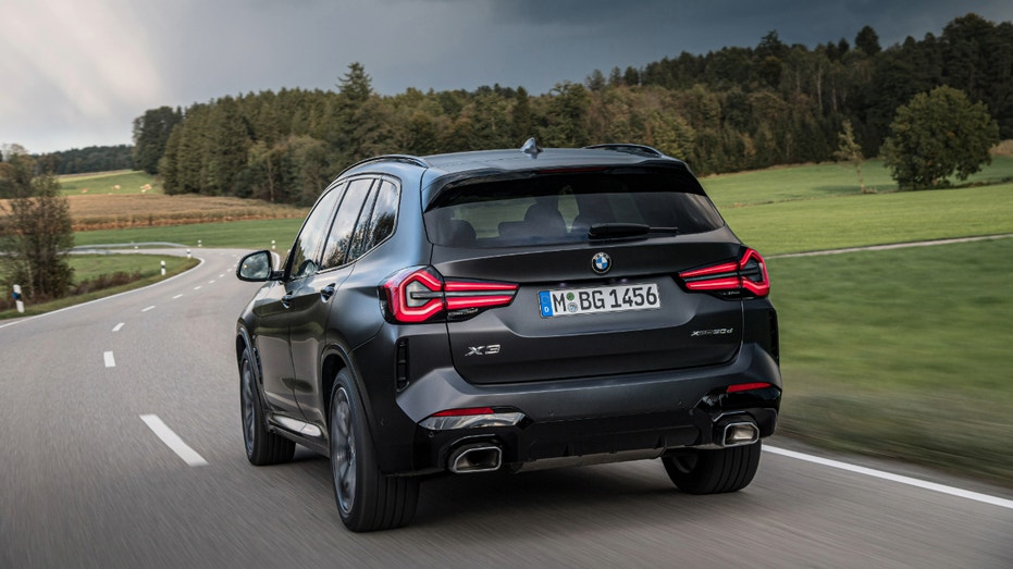 The rear of a BMW X3 sport-utility vehicle.