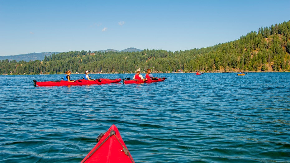 Two red kayaks on Couer d'Alene