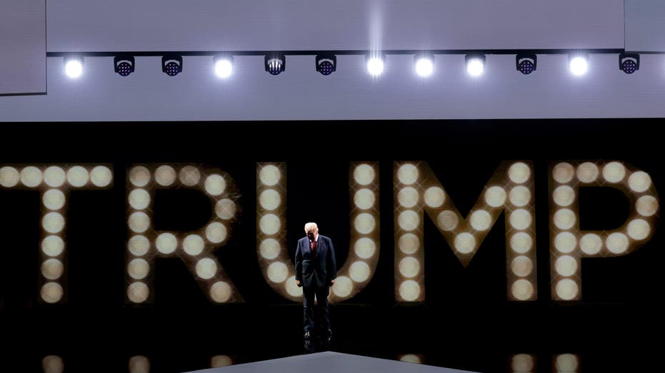 Donald Trump arrives to speak at the RNC