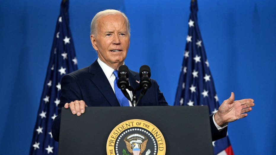 President Biden speaks during the NATO summit in Washington, D.C.