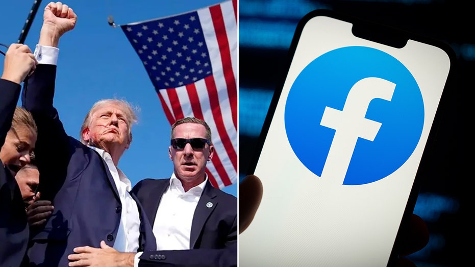 Trump photo next to Facebook logo