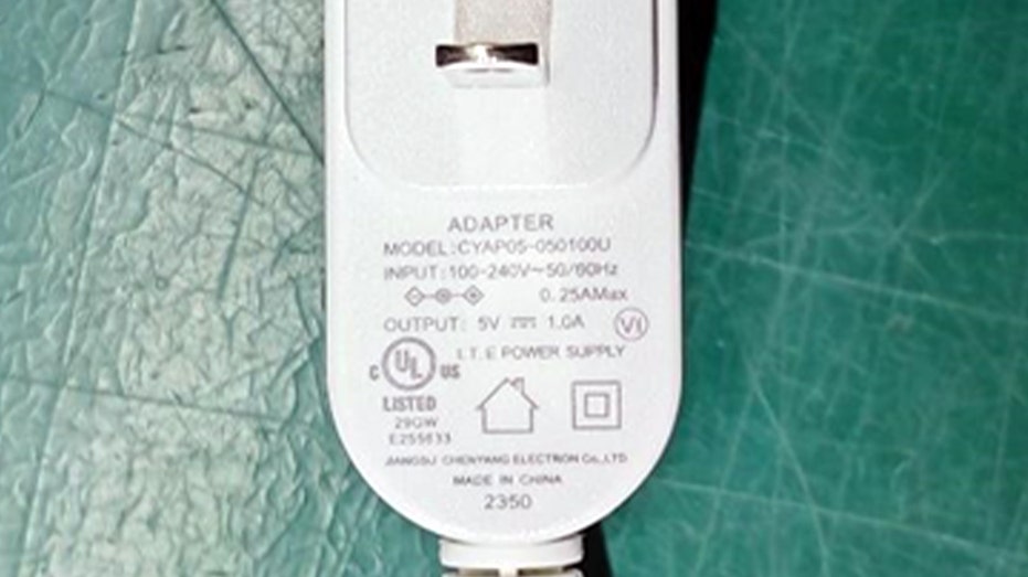 Back of recalled power adapter
