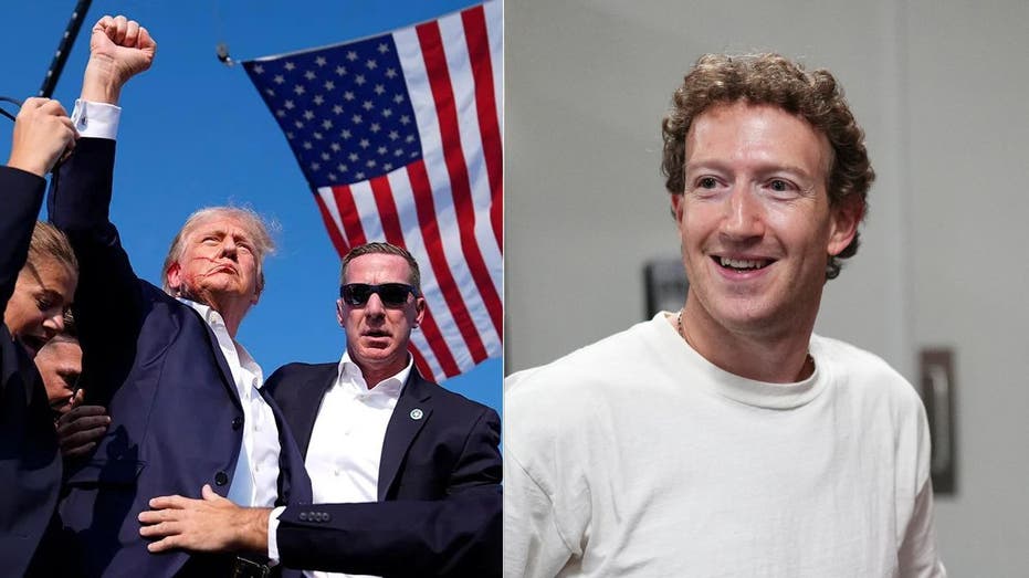 Zuckerberg laughing and Trump after being shot