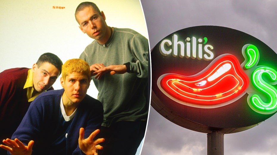 The Beastie Boys in 1995 split with a Chili's sign