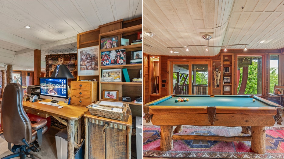 The lower level features a pool table room and an office.