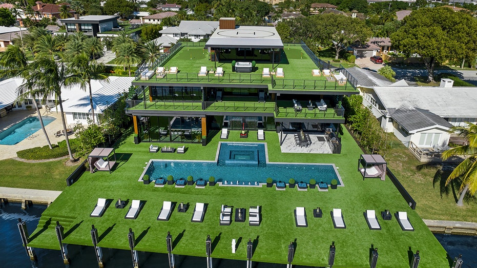 A view of the exterior of the $47.9 million mansion