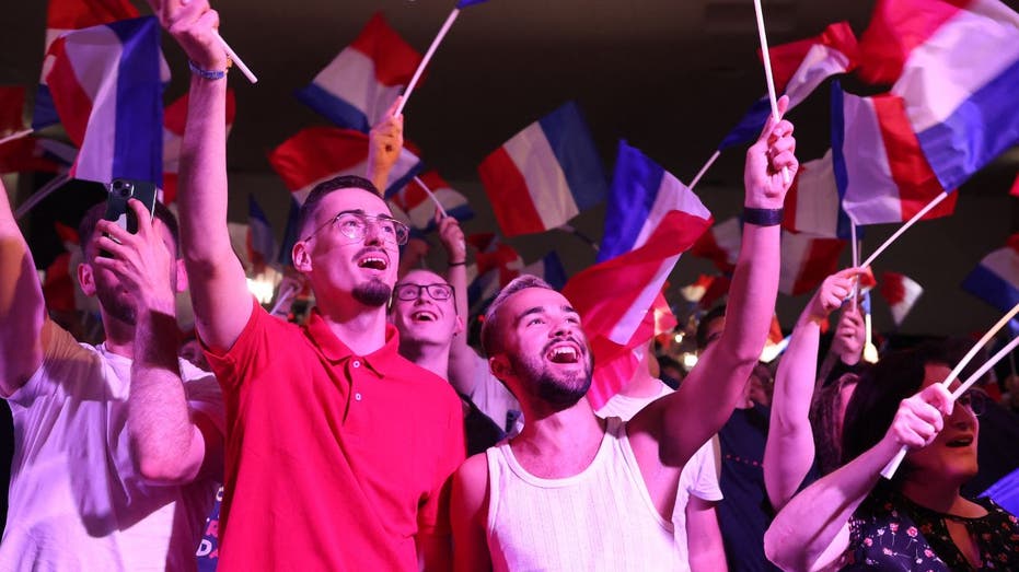 supporters of right-wing party in France celebrate