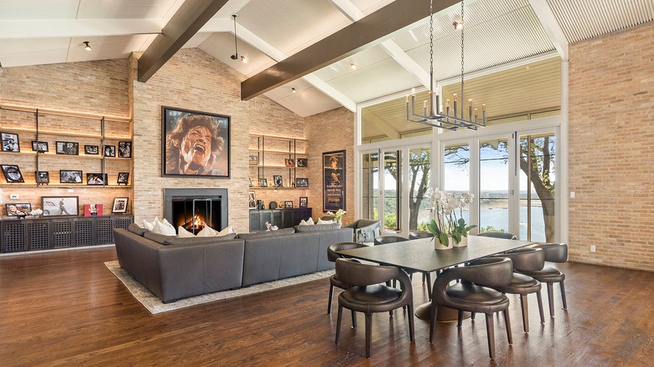 The open floor plan combines the living room and dining area.