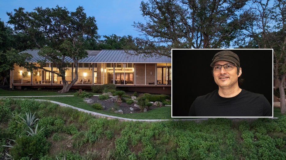 The exterior of a home and inset of Robert Rodriguez