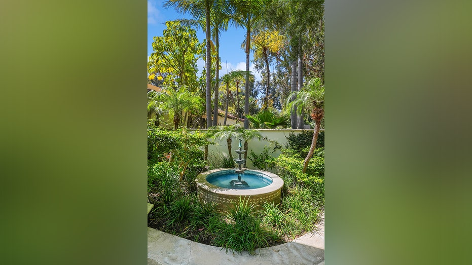 The one-bedroom guest house has a great view of all the fountains on the property.