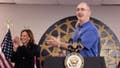 UAW President Shawn Fain (R) speaks during a campaign event with US Vice President and 2024 Democratic presidential candidate Kamala Harris (L) and Minnesota Governor and 2024 Democratic vice presidential candidate Tim Walz at United Auto Workers Local 900 in Wayne, Michigan, August 8, 2024. - Fox News