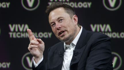 PARIS, FRANCE - JUNE 16: Chief Executive Officer of SpaceX and Tesla and owner of Twitter, Elon Musk gestures as he attends the Viva Technology conference dedicated to innovation and startups at the Porte de Versailles exhibition centre on June 16, 2023 in Paris, France. Elon Musk is visiting Paris for the VivaTech show where he gives a conference in front of 4,000 technology enthusiasts. He also took the opportunity to meet Bernard Arnaud, CEO of LVMH and the French President. Emmanuel Macron, who has already met Elon Musk twice in recent months, hopes to convince him to set up a Tesla battery factory in France, his pioneer company in electric cars.  - Fox Business News