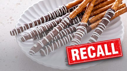 The recalled products (not pictured) included  coated pretzel rods that were sold at Target, Walmart, and other stores.
