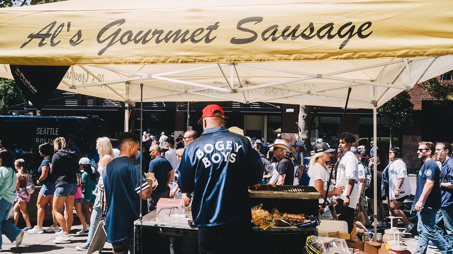 Bogey Boys apparel on sausage vendor