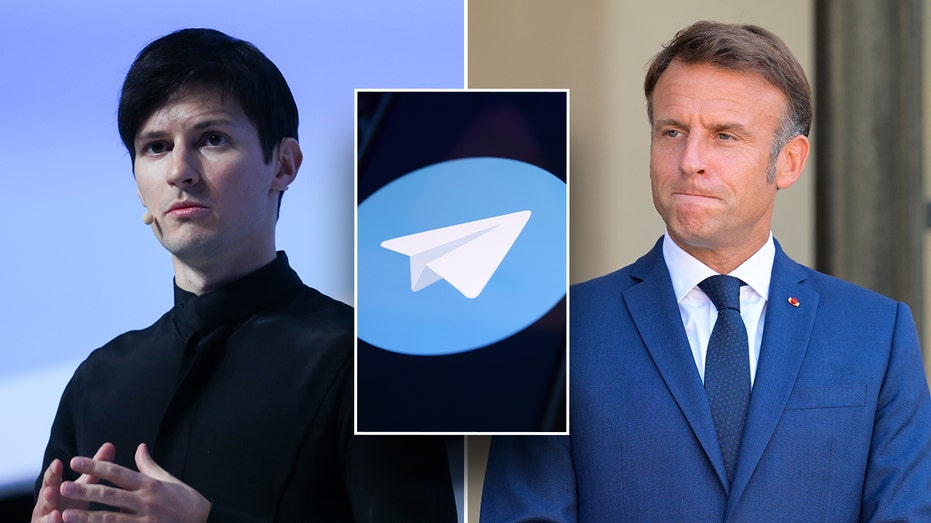 Pavel Durov and French President Macron with telegram logo