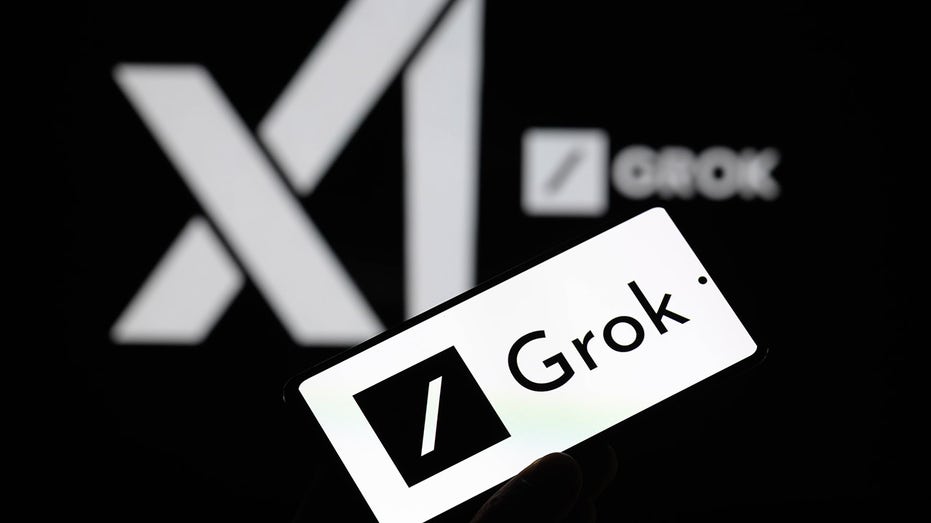 Grok logo on a phone scene