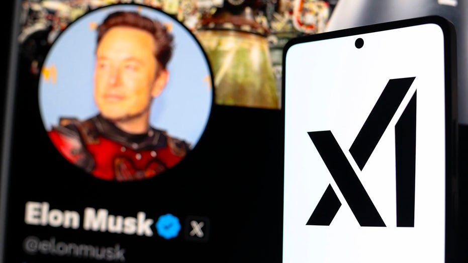 Musk X page in background of xAI photo