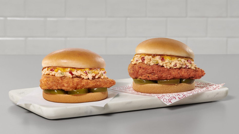 Chick-fil-A Honey Pepper Pimento Chicken Sandwich alongside spicy version