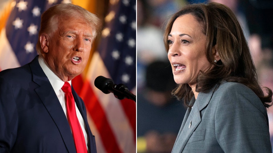 Mantan presiden, Donald Trump berbicara pada 23 Agustus 2024, di Las Vegas, Nevada. Wakil Presiden Kamala Harris berbicara pada 11 Juli 2024, di Greensboro, North Carolina.