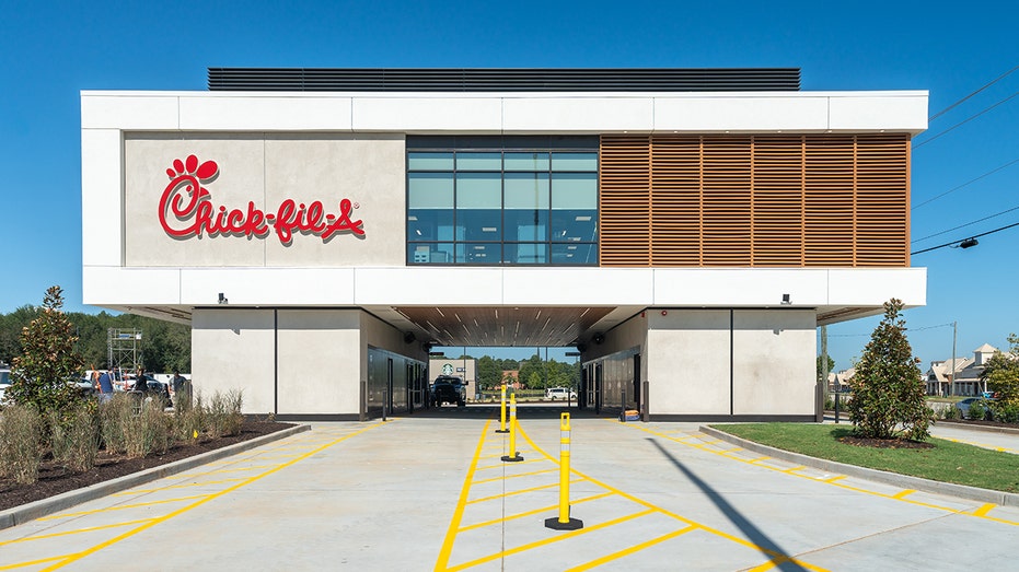 A view of Chick-fil-A's first-ever elevated drive-thru restaurant