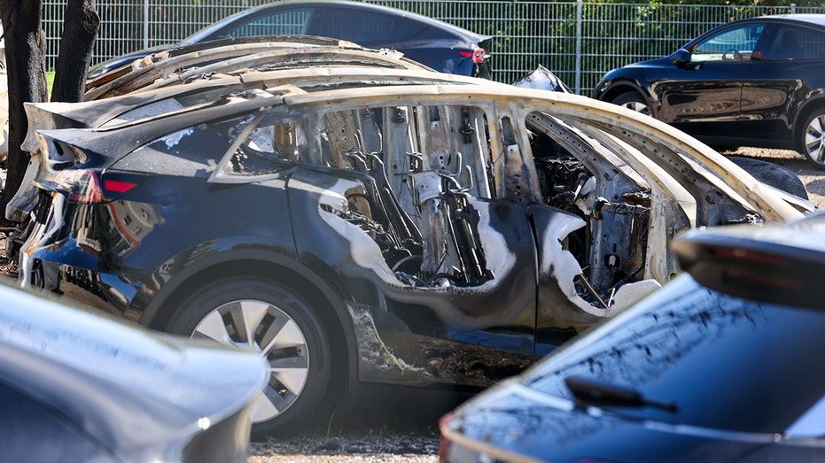 Burned Teslas in German parking lot