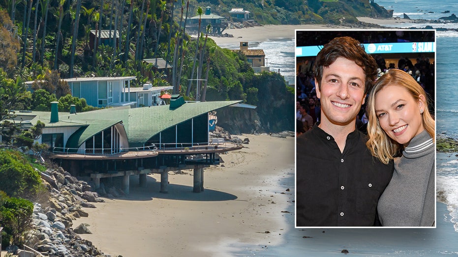 Karli Kloss, Josh Kushner inset with their Malibu home