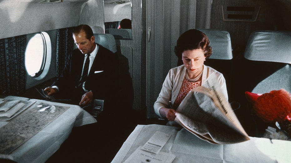 Queen Elizabeth and Prince Philip on a flight in 1969