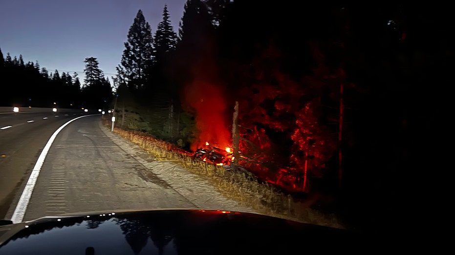 Tesla Semi on fire off Interstate 80