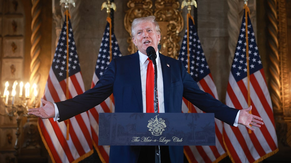 Former President Donald Trump speaks at Mar-a-Lago