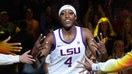 Flau&apos;jae Johnson #4 of the LSU Lady Tigers is introduced before a game against the Colorado Buffaloes during the Naismith Basketball Hall of Fame Series at T-Mobile Arena on November 06, 2023 in Las Vegas, Nevada. 