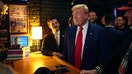 NEW YORK, NEW YORK - SEPTEMBER 18: Republican presidential nominee, former U.S. President Donald Trump visits a cryptocurrency-themed bar called Pubkey in the West Village on September 18, 2024 in New York City. Trump has embraced cryptocurrency following broad support from the young and wealthy community. The former president will attend an evening rally in Uniondale on Long Island. (Photo by Spencer Platt/Getty Images)
