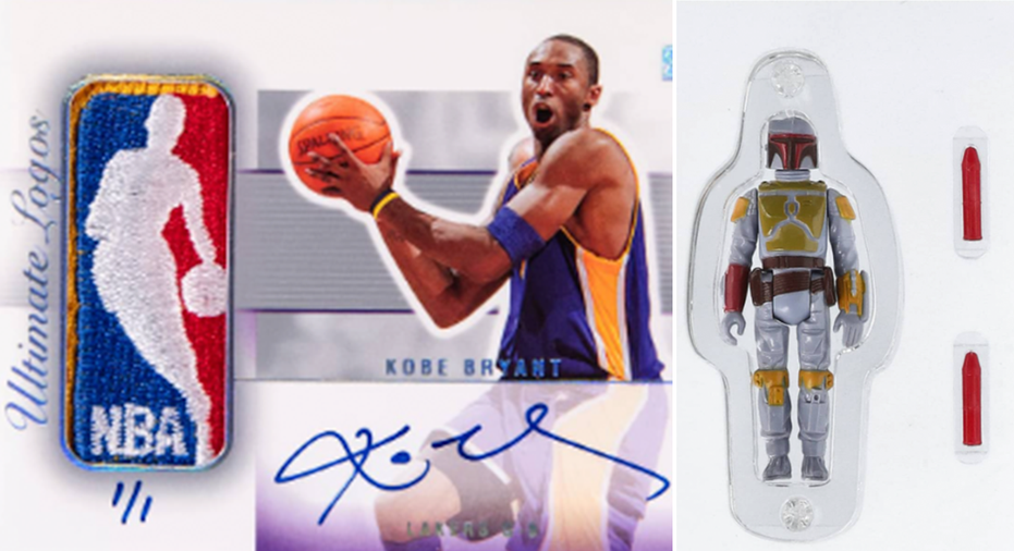 kobe bryant card and boba fett action figure split