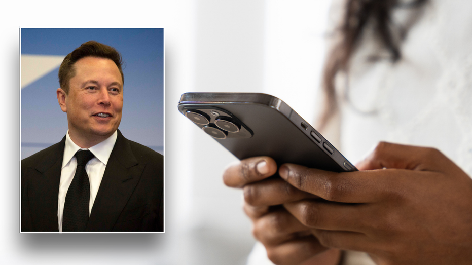 Split image of Musk and women using a smartphone