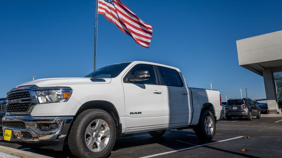 American flag with truck