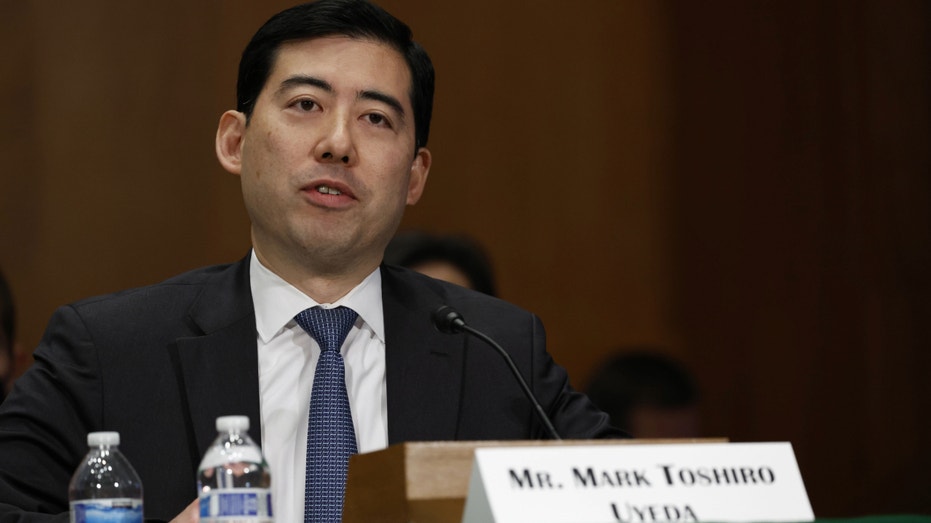 Securities and Exchange Commission (SEC) nominee Mark Toshiro Uyeda speaks during a Senate Banking, Housing, and Urban Affairs Committee confirmation hearing in Washington, DC, on May 19, 2022.