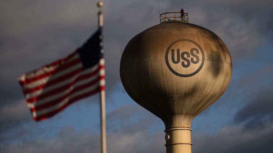 US Steel water tower and flag