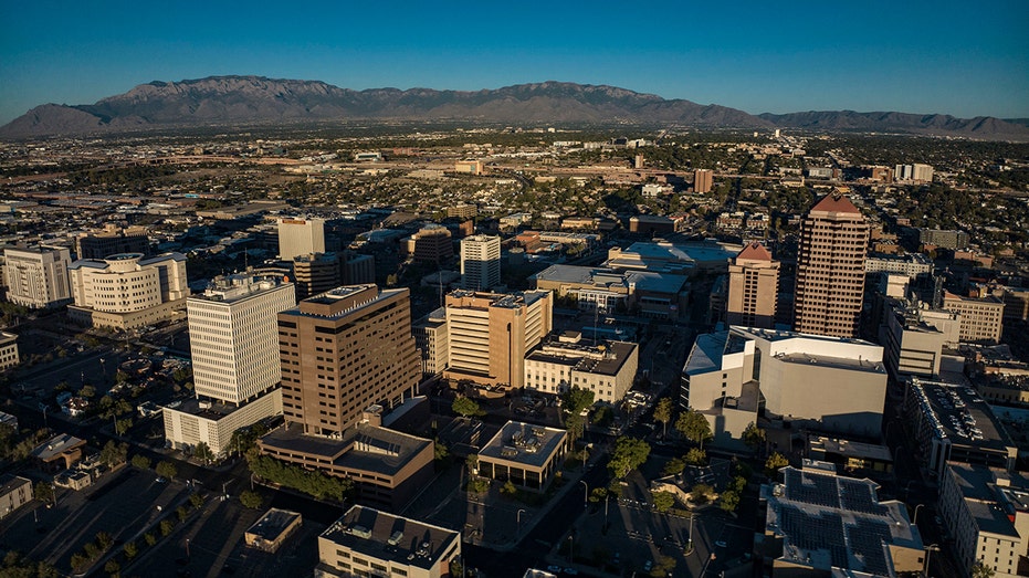 aerial of Albuquerque skyline at sunset. (Photo by: Joe Sohm/Visions of America/Universal Images Group via Getty Images)