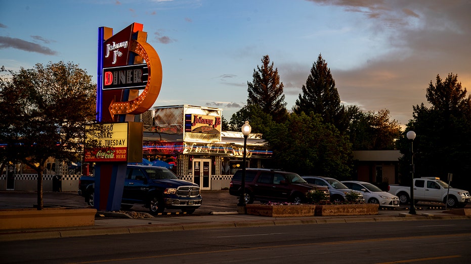 CASPER, WY - JUNE 11, 2022: The last rays of sunlight fall on local favorite Jonny Js Diner on June 11, 2022 in Casper, Wyoming. Wyoming is a Republican stronghold and Liz Cheney (R-WY) is facing an uphill battle to retain her seat in Congress after she has criticized former President Trump over his efforts to overturn the 2020 election. (Gina Ferazzi / Los Angeles Times via Getty Images)