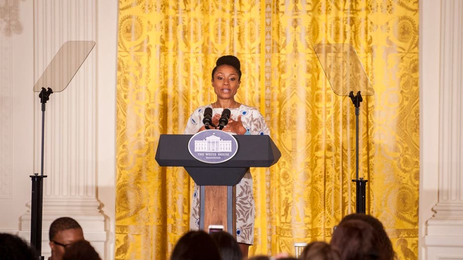 Dominique Dawes speaks at the White House