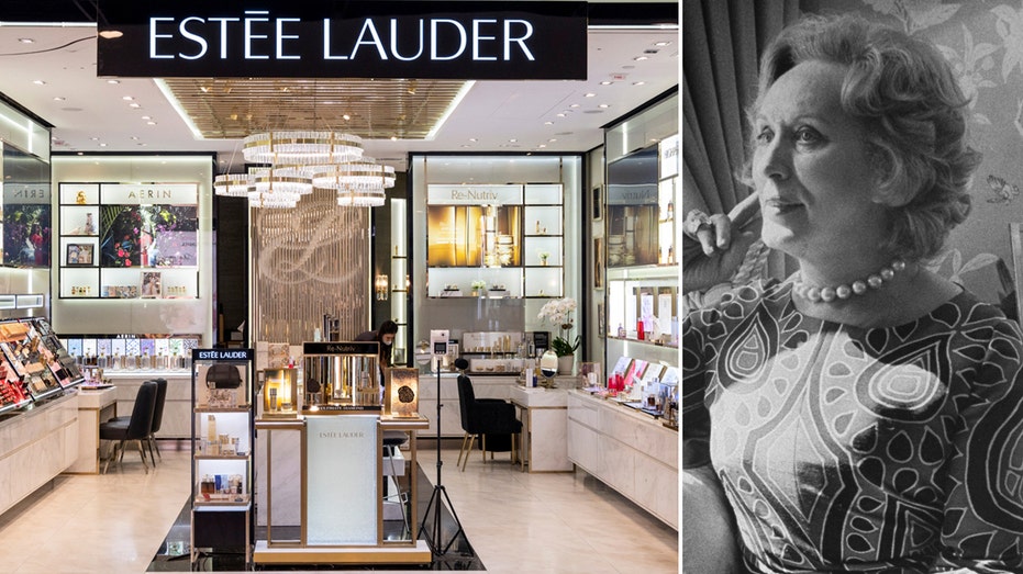 Estee Lauder storefront and the founder of the company